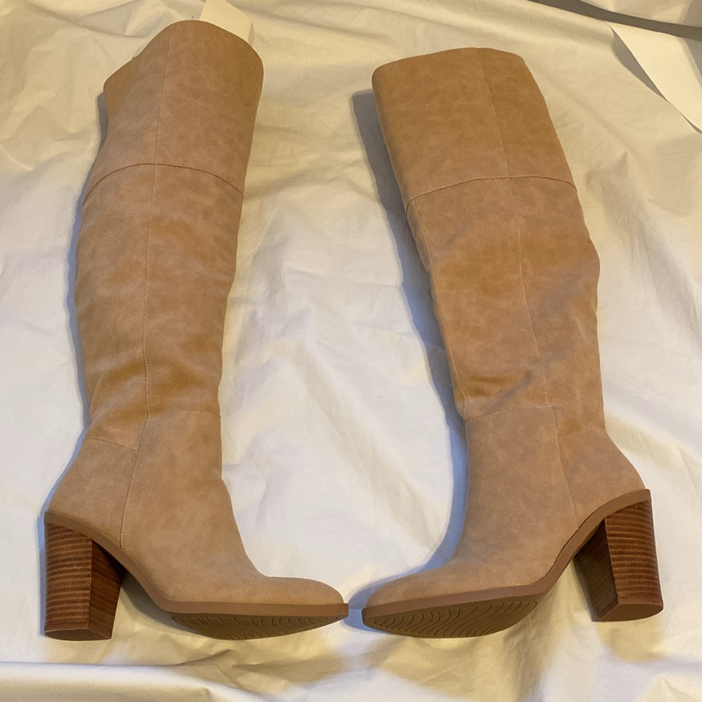 Michael By Michael Shannon Over The Knee Wide Calf Heeled Boots Tan Size 7